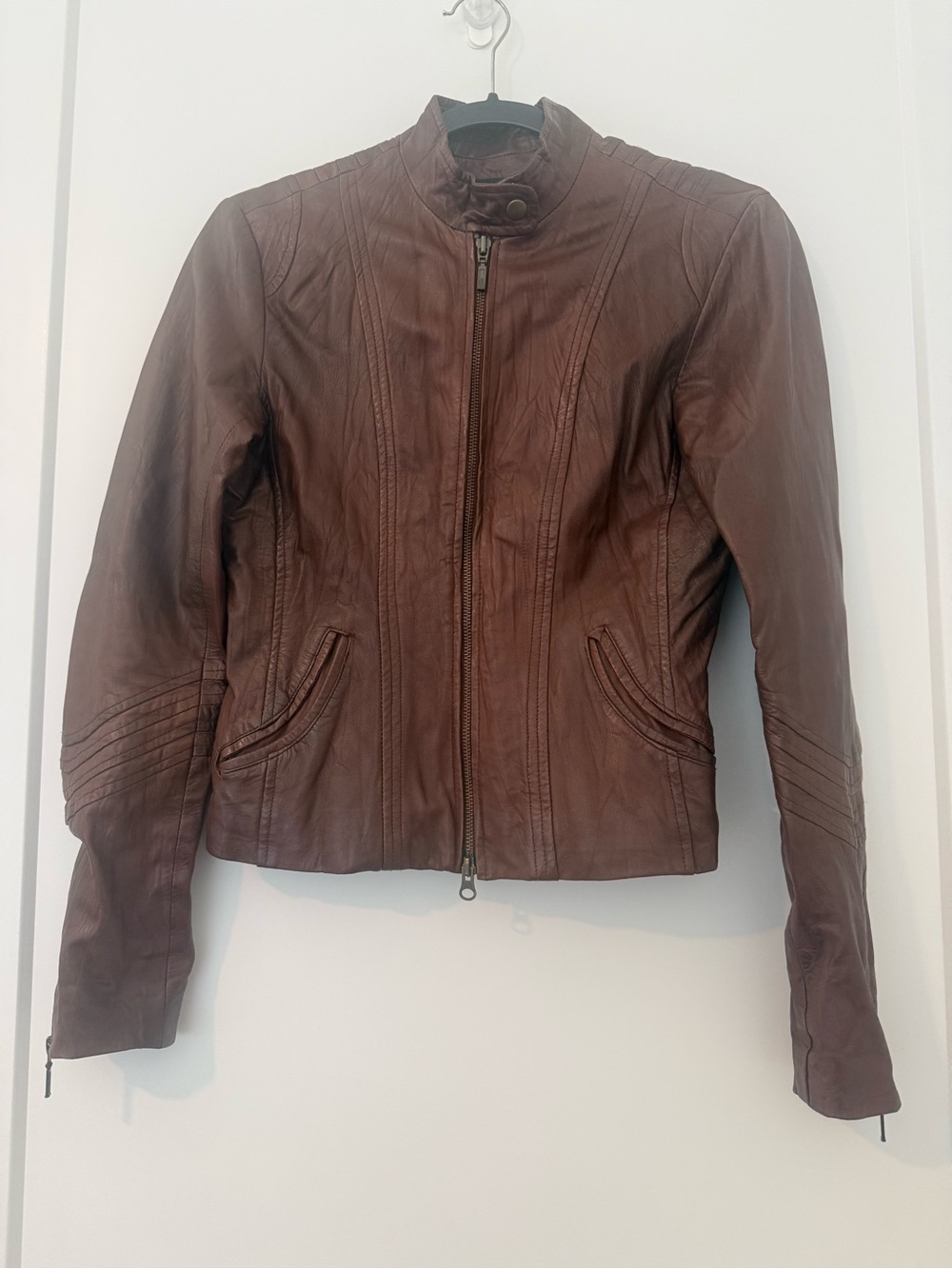 bagatelle Brown Leather Fitted Zip-Front Jacket